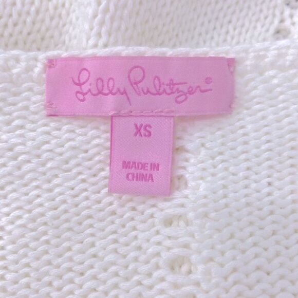 LILLY PULITZER XS Classic Cream Open Knit Crochet V-Neck Sweater Cottagecore - Picture 11 of 16